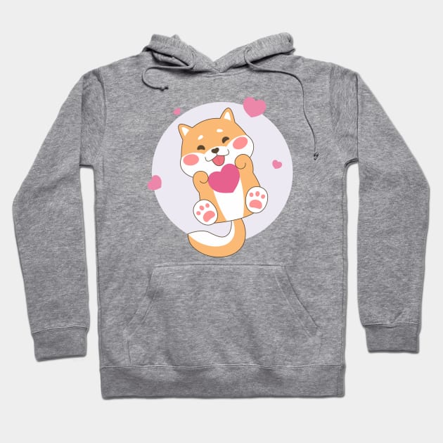 Cute Shiba Inu With Heart Hoodie by Purplehate